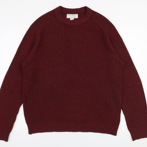 F&F Mens Red Round Neck  Acrylic Pullover Jumper Size L