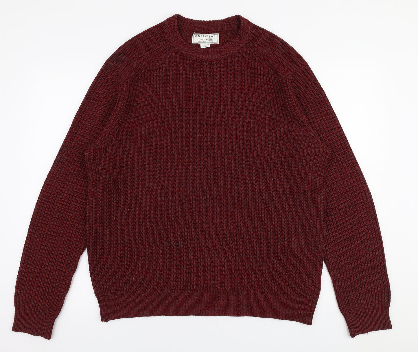 F&F Mens Red Round Neck  Acrylic Pullover Jumper Size L