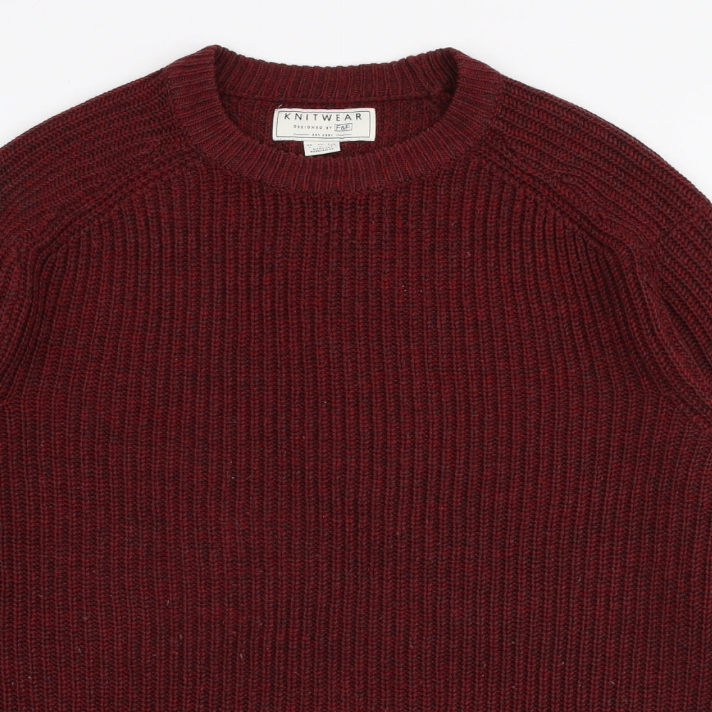 F&F Mens Red Round Neck  Acrylic Pullover Jumper Size L