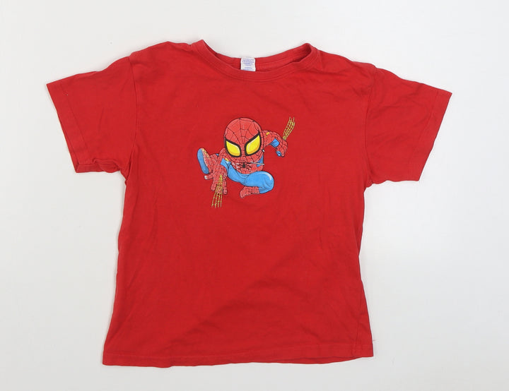 JHK Boys Red 100% Cotton Basic T-Shirt Size 7-8 Years Round Neck Pullover - Spider-Man