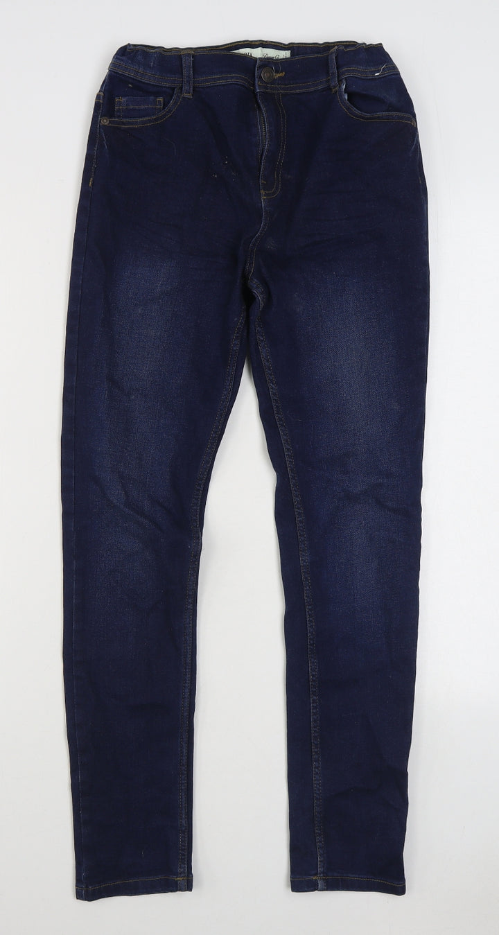 Denim & Co. Girls Blue Cotton Skinny Jeans Size 13-14 Years Regular Zip