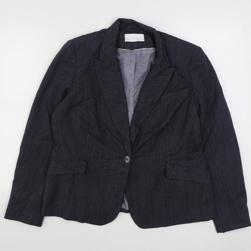 AMARANTO Womens Blue Striped  Jacket Blazer Size 18  Button