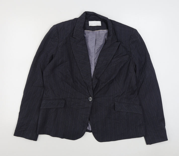 AMARANTO Womens Blue Striped Jacket Blazer Size 18 Button