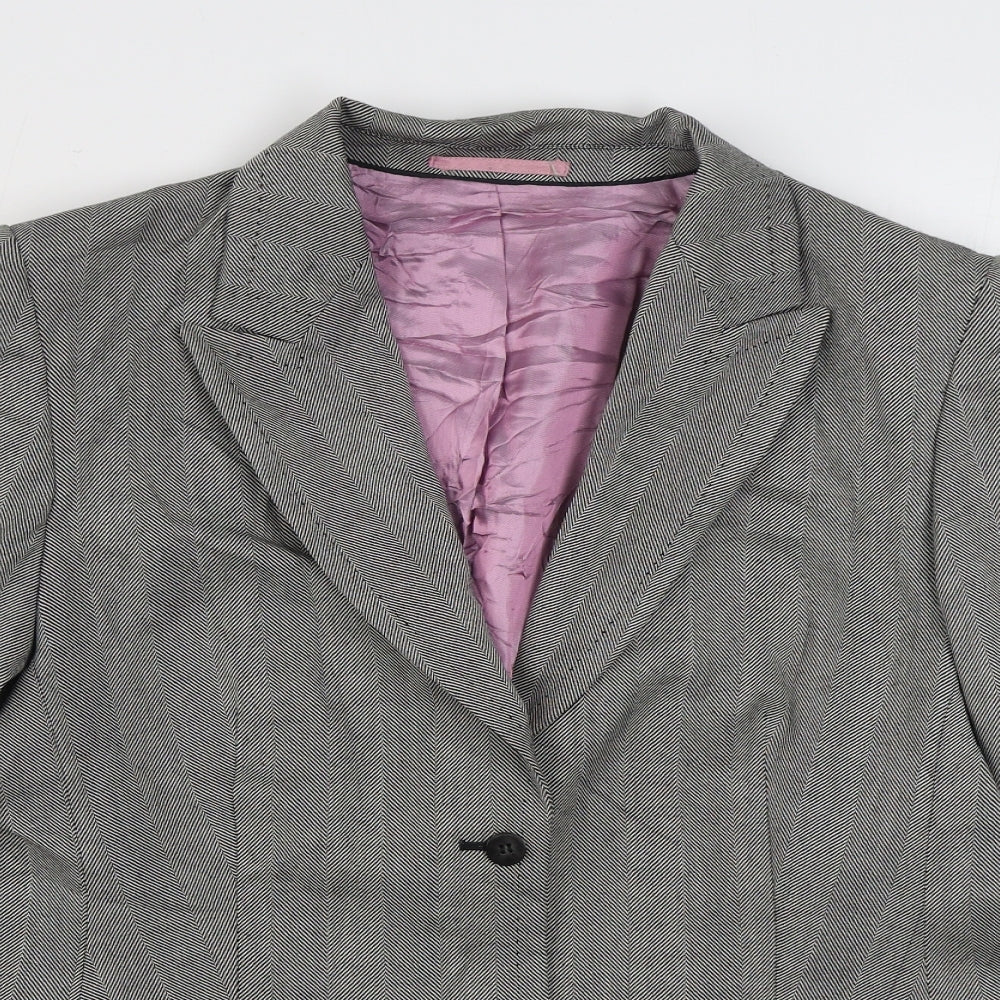 NEXT Womens Grey Herringbone Wool Jacket Blazer Size 18