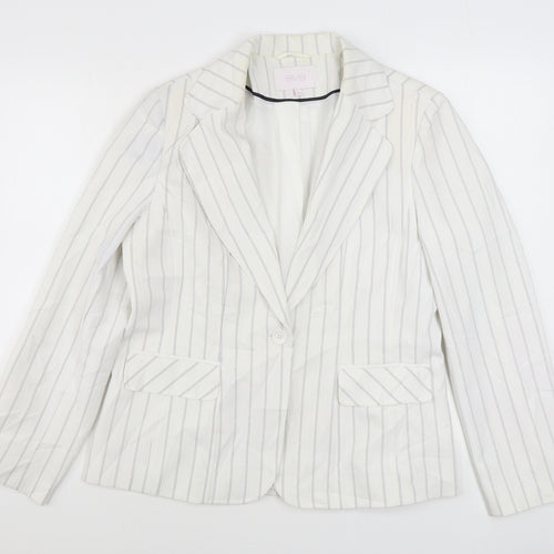 Evie Womens White Striped  Jacket Blazer Size 18  Button