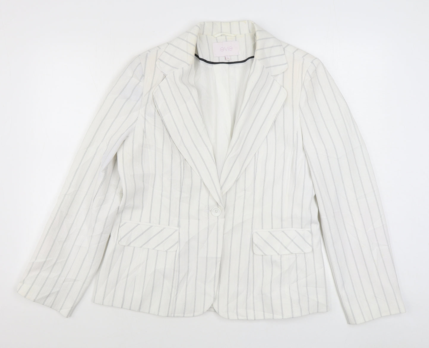 Evie Womens White Striped  Jacket Blazer Size 18  Button