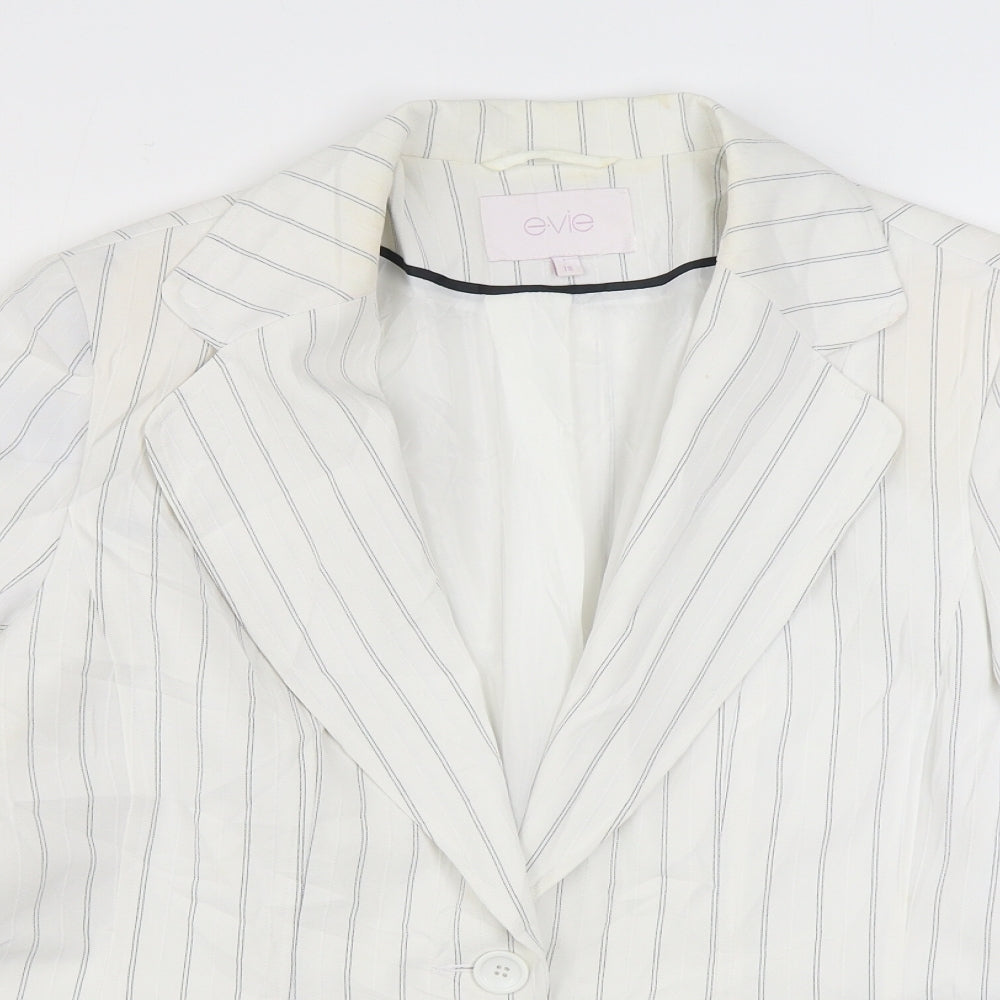 Evie Womens White Striped  Jacket Blazer Size 18  Button