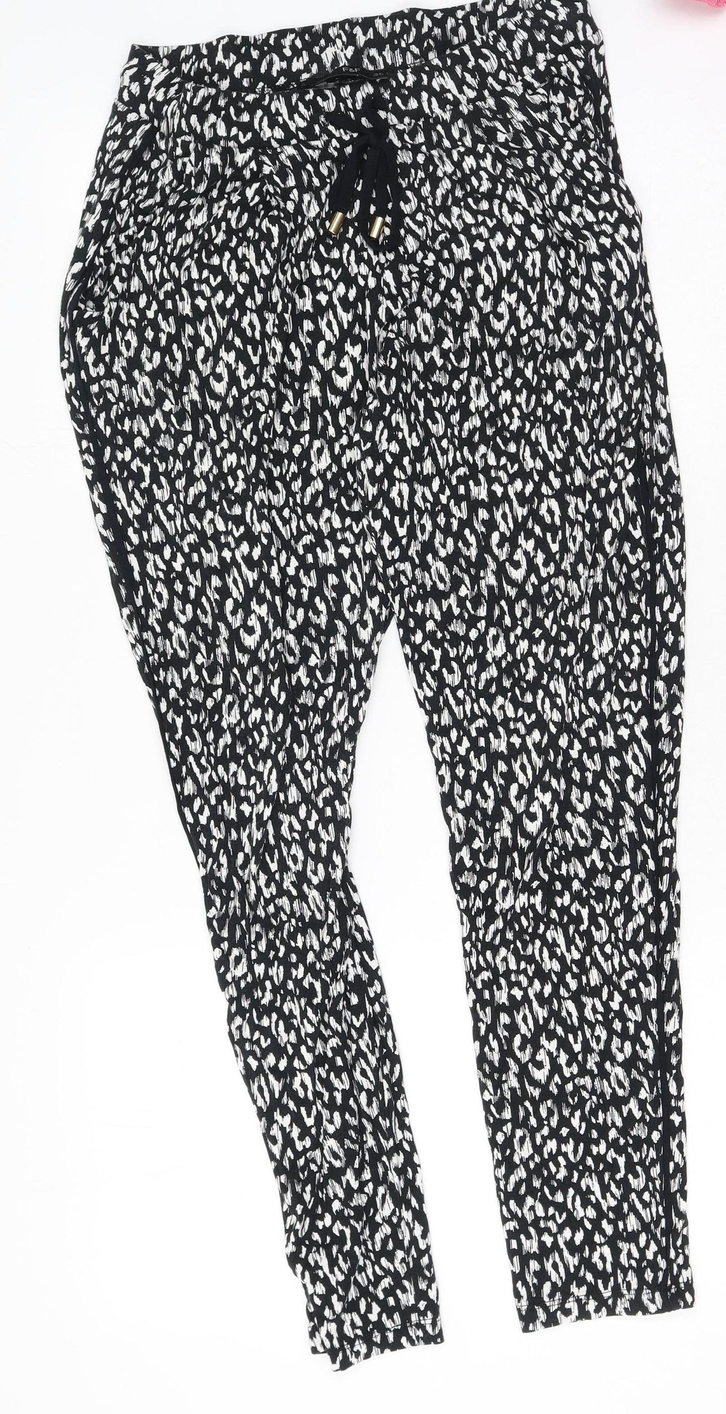 F&F Womens Black  Viscose Jogger Trousers Size 12 L25 in Regular