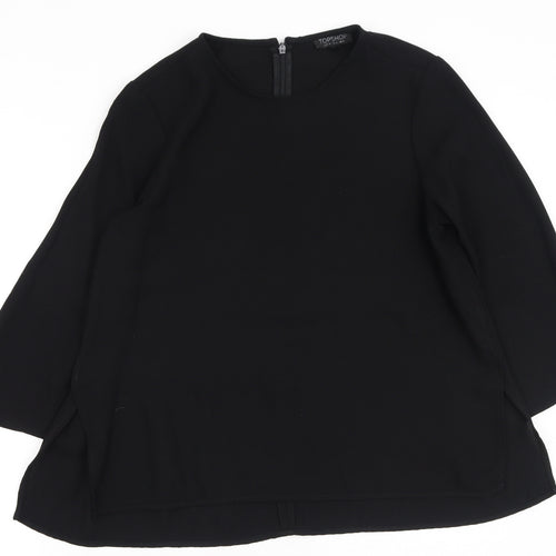 Topshop Womens Black  Polyester Basic Blouse Size 8 Round Neck
