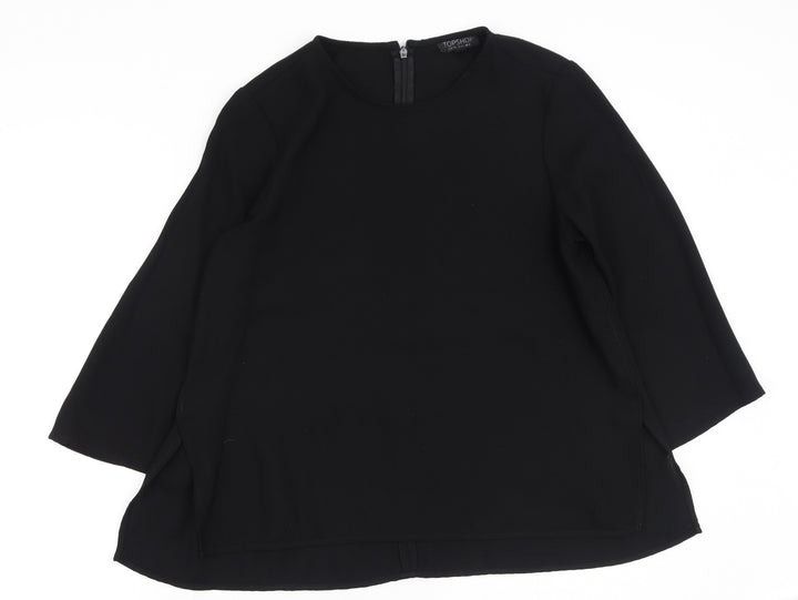 Topshop Womens Black Polyester Basic Blouse Size 8 Round Neck