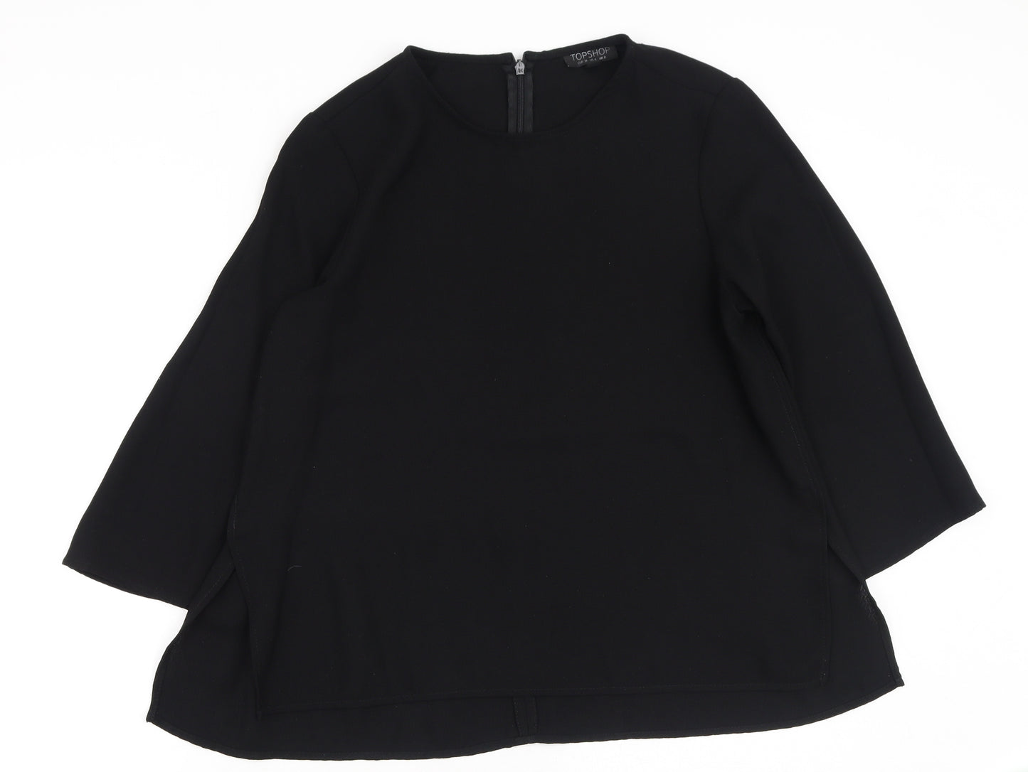 Topshop Womens Black  Polyester Basic Blouse Size 8 Round Neck