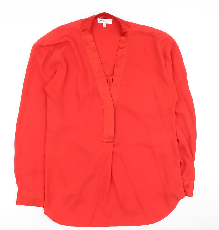 Warehouse Womens Red Polyester Basic Blouse Size 10 V-Neck
