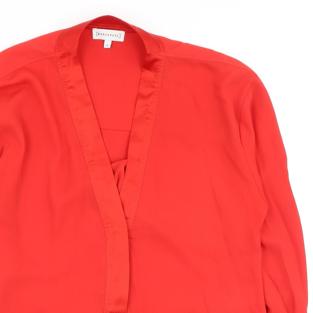 Warehouse Womens Red  Polyester Basic Blouse Size 10 V-Neck