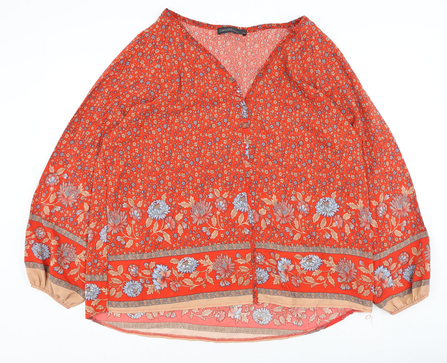Zanzea Womens Multicoloured Floral Polyester Basic Blouse Size 4XL V-Neck