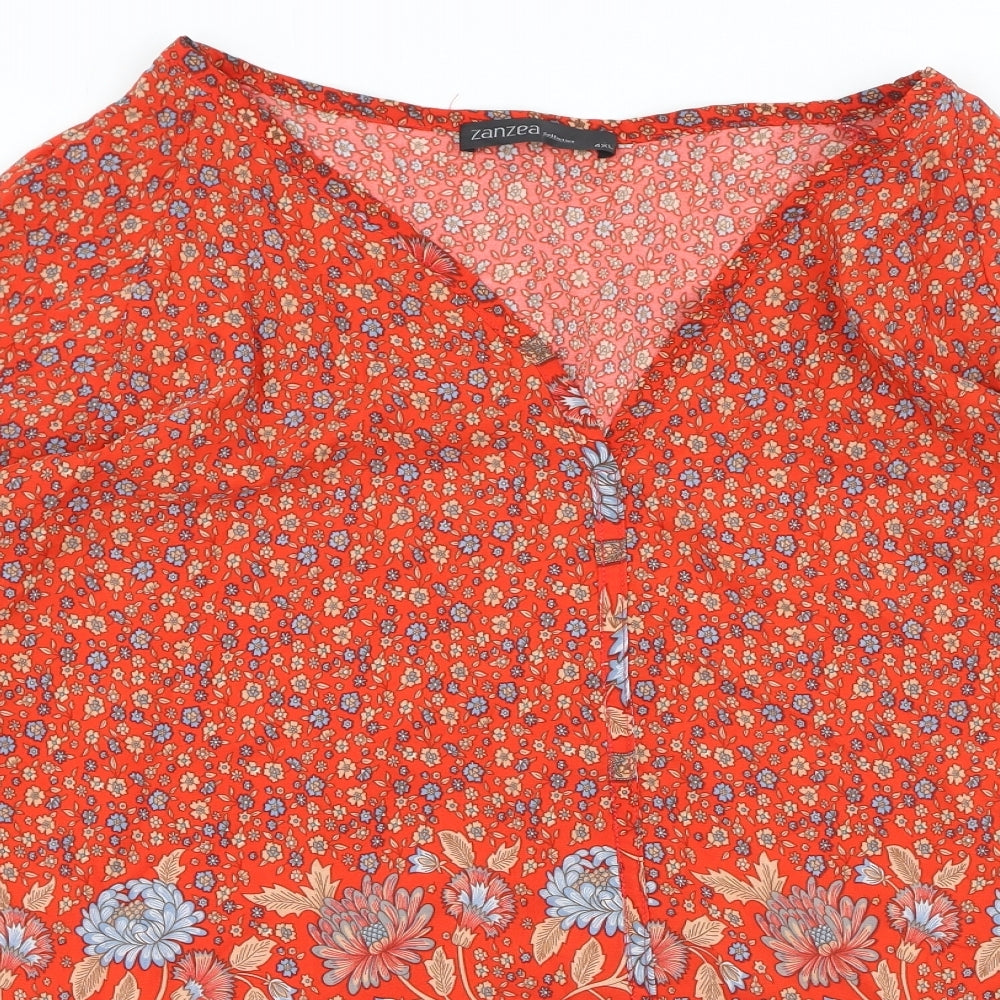 Zanzea Womens Multicoloured Floral Polyester Basic Blouse Size 4XL V-Neck