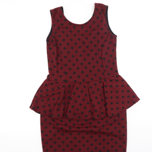 Club L Womens Red Polka Dot Polyester Bodycon  Size 12  Round Neck