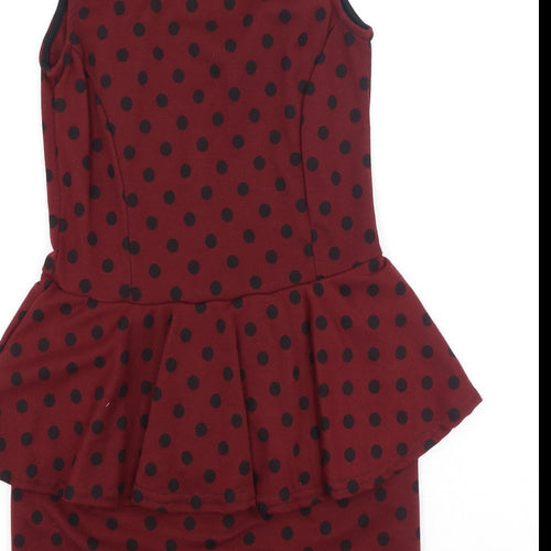 Club L Womens Red Polka Dot Polyester Bodycon  Size 12  Round Neck