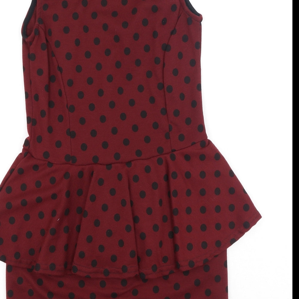 Club L Womens Red Polka Dot Polyester Bodycon  Size 12  Round Neck