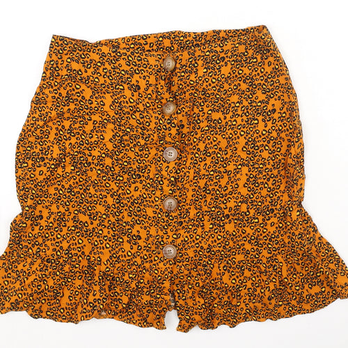 Papaya Womens Orange Animal Print Viscose Flare Skirt Size 8