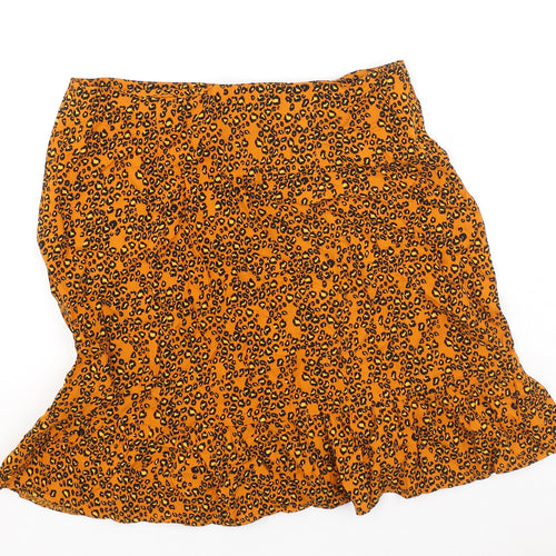 Papaya Womens Orange Animal Print Viscose Flare Skirt Size 8