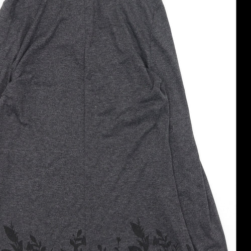 Fashion Womens Grey  Cotton Basic Blouse Size L High Neck