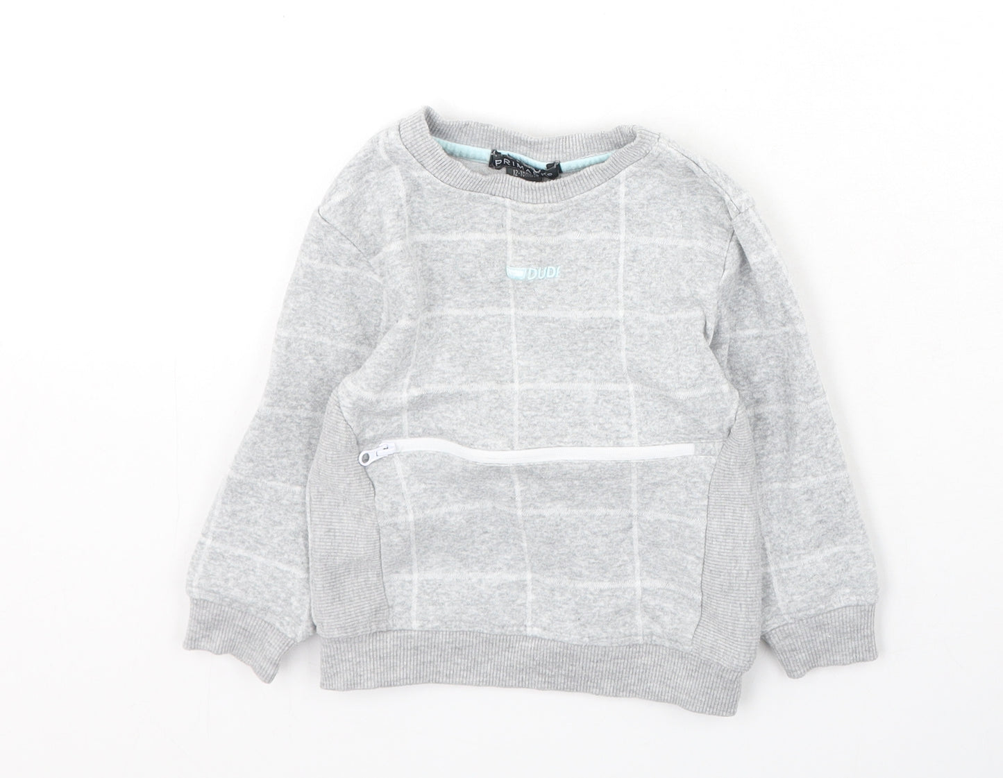 Primark  Boys Grey Plaid Cotton Pullover Jumper Size 12-18 Months