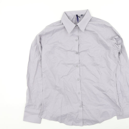 Premier Womens Grey  Cotton Basic Button-Up Size 10 Collared
