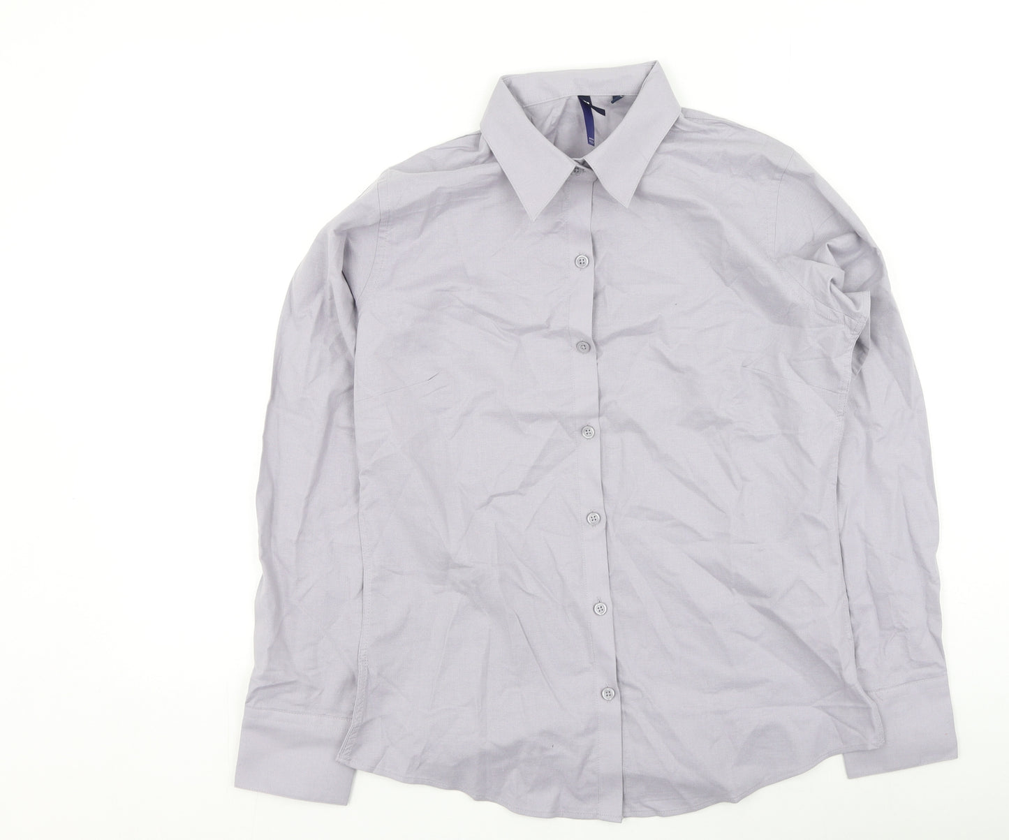 Premier Womens Grey  Cotton Basic Button-Up Size 10 Collared