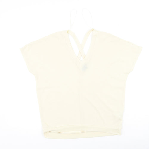 River Island  Womens Beige  Polyester Basic T-Shirt Size 6 V-Neck