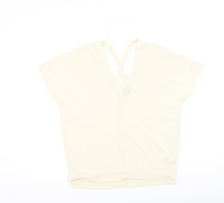 River Island  Womens Beige  Polyester Basic T-Shirt Size 6 V-Neck