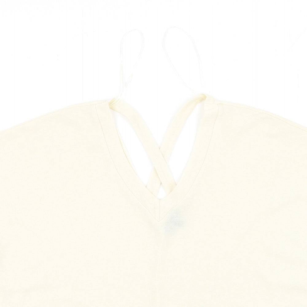 River Island  Womens Beige  Polyester Basic T-Shirt Size 6 V-Neck