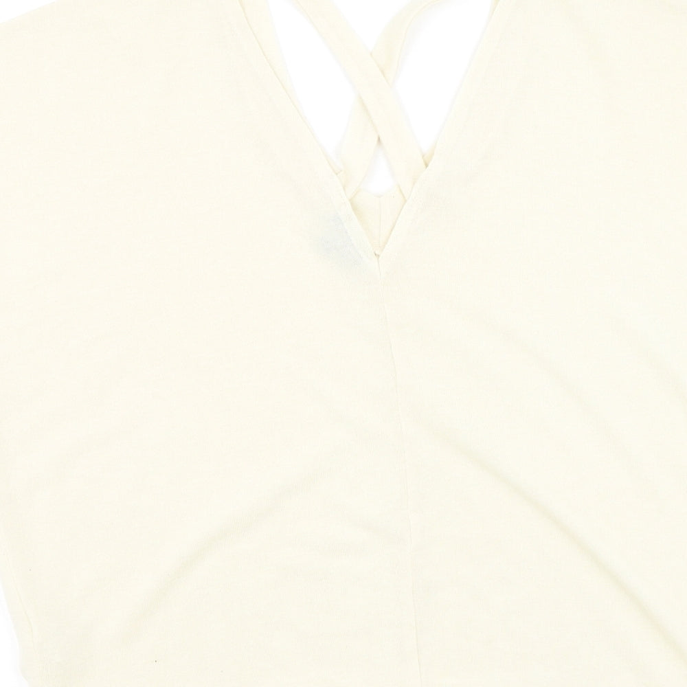 River Island  Womens Beige  Polyester Basic T-Shirt Size 6 V-Neck