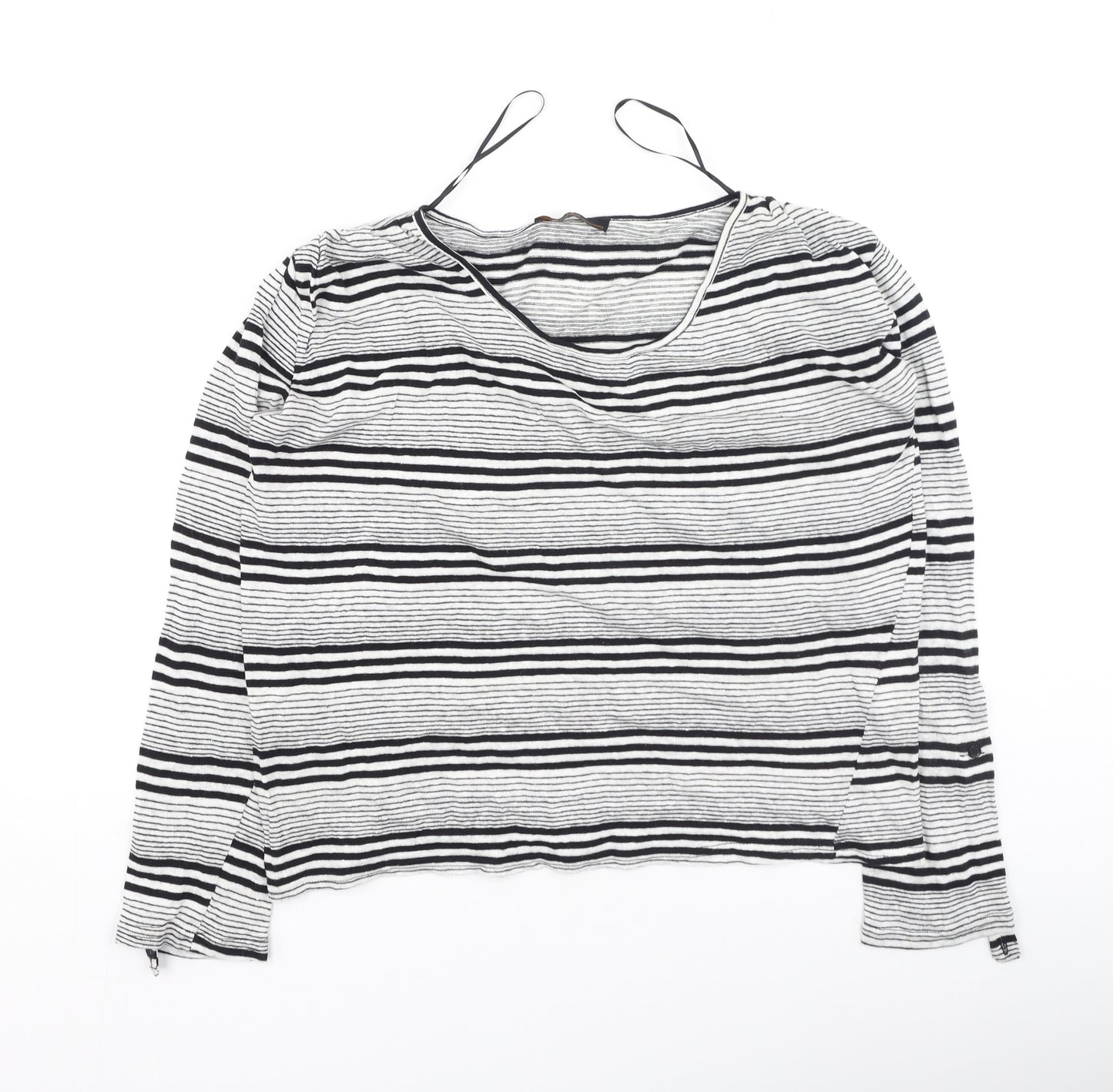 jad Womens Black Striped Polyester Basic T-Shirt Size M Round Neck