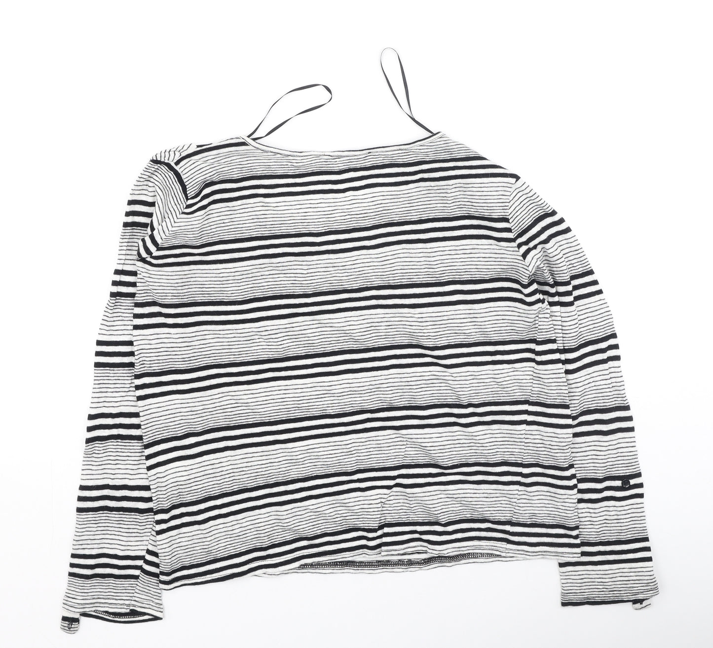 jad Womens Black Striped Polyester Basic T-Shirt Size M Round Neck