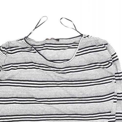 jad Womens Black Striped Polyester Basic T-Shirt Size M Round Neck