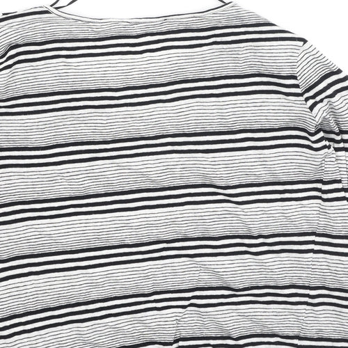jad Womens Black Striped Polyester Basic T-Shirt Size M Round Neck