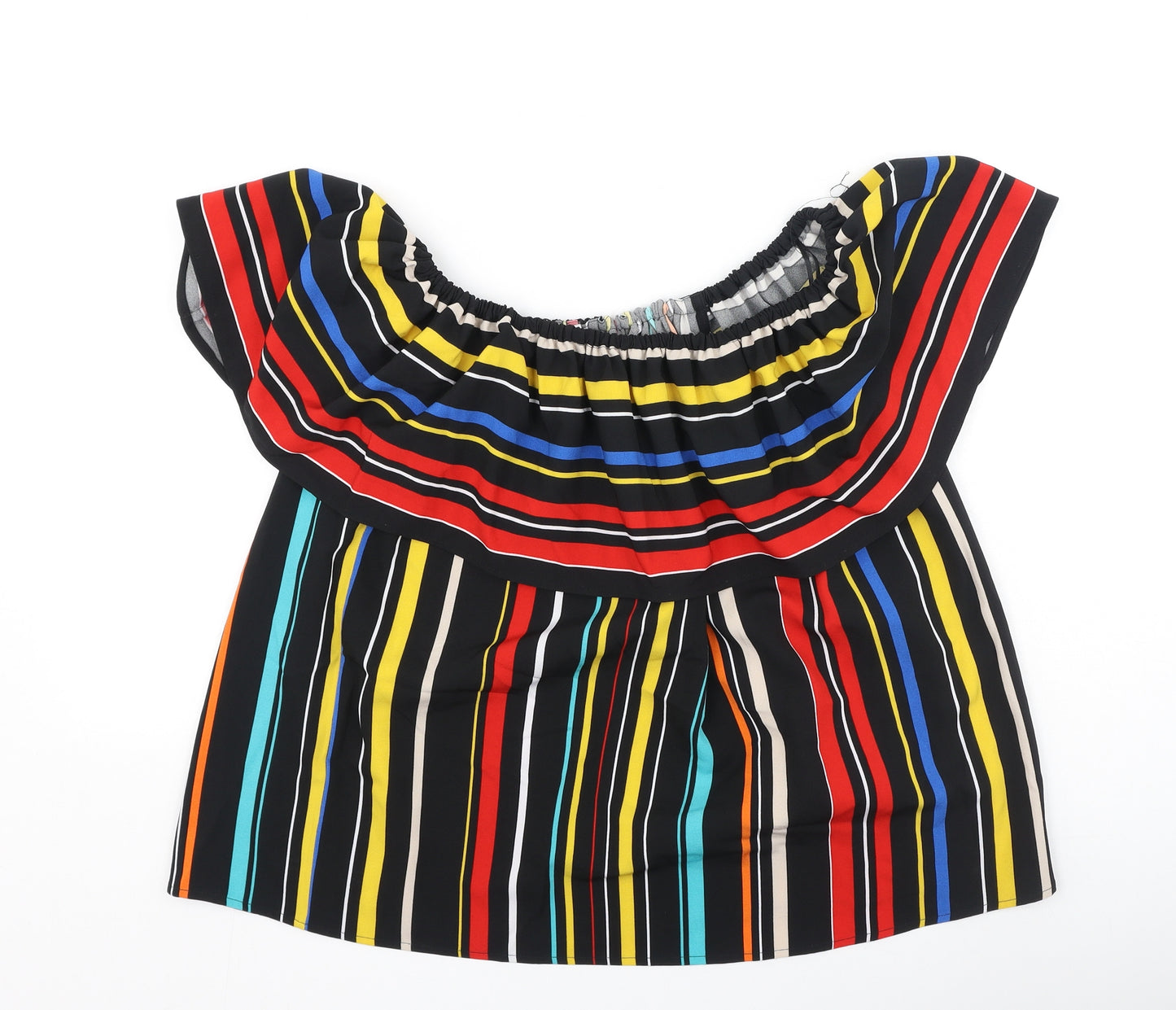 Marks and Spencer Womens Multicoloured Striped Polyester Basic Blouse Size 16 Off the Shoulder