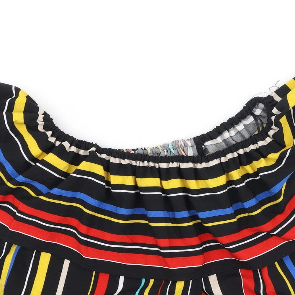 Marks and Spencer Womens Multicoloured Striped Polyester Basic Blouse Size 16 Off the Shoulder