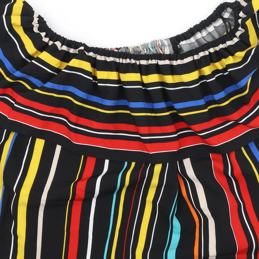 Marks and Spencer Womens Multicoloured Striped Polyester Basic Blouse Size 16 Off the Shoulder