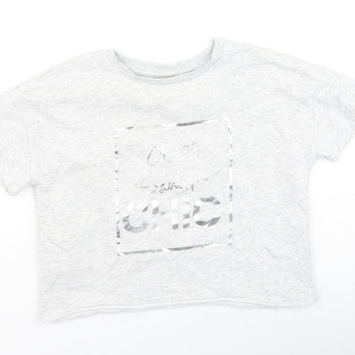 Preworn Girls Grey  Cotton Basic Casual Size 11 Years Round Neck