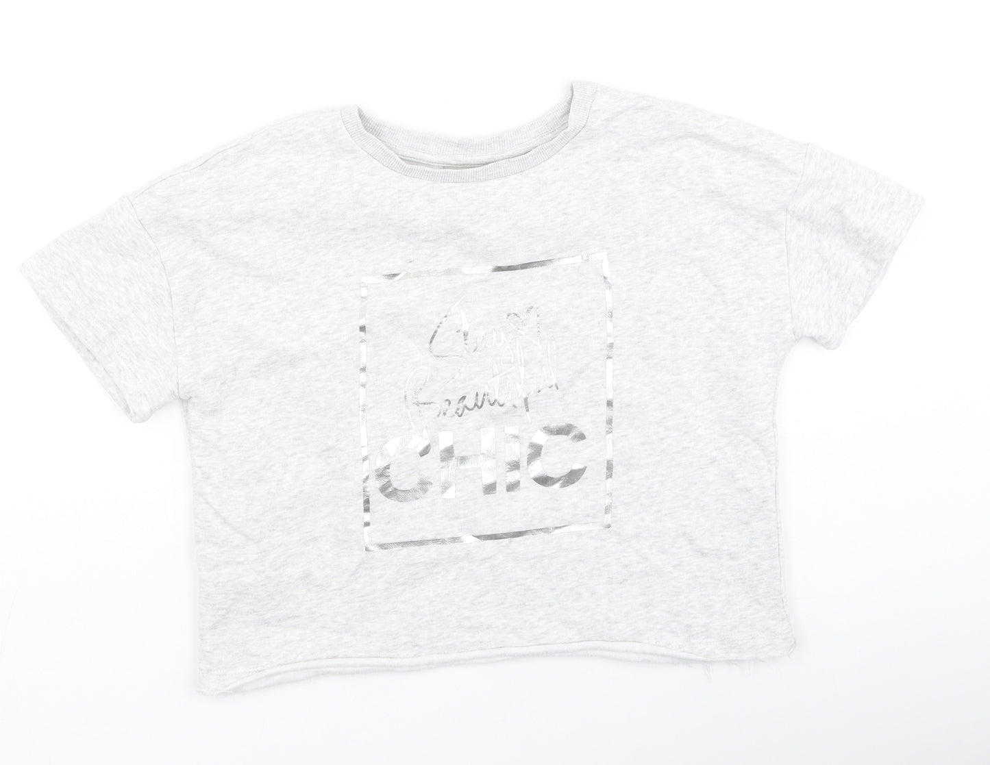 Preworn Girls Grey  Cotton Basic Casual Size 11 Years Round Neck
