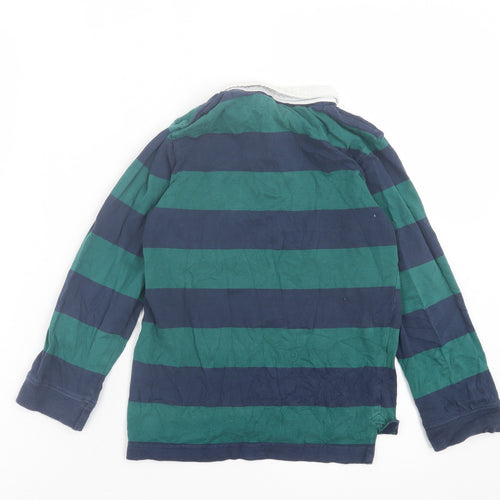 Mothercare Boys Green Striped Cotton Basic Polo Size 8 Years Collared Button
