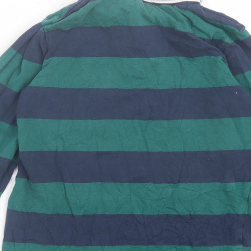 Mothercare Boys Green Striped Cotton Basic Polo Size 8 Years Collared Button