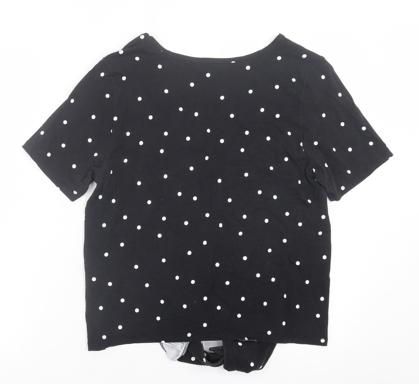 SOSANDAR Womens Black Polka Dot Viscose Basic T-Shirt Size 12 V-Neck