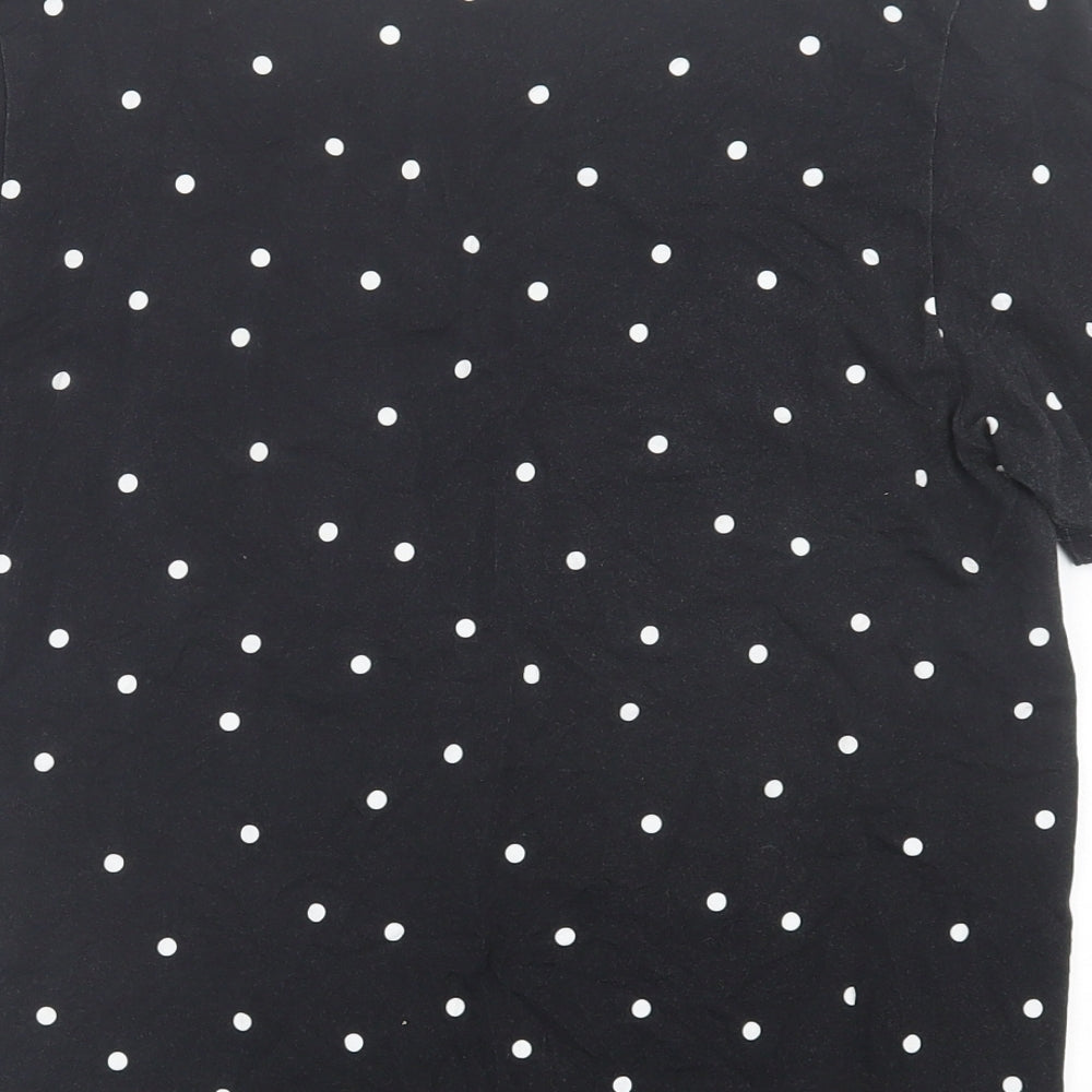 SOSANDAR Womens Black Polka Dot Viscose Basic T-Shirt Size 12 V-Neck