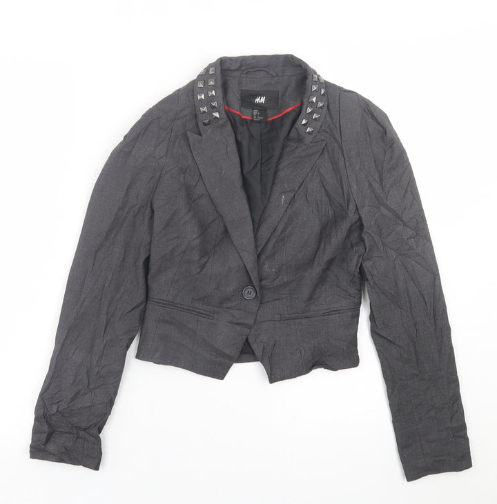H&M Womens Grey   Jacket Blazer Size 8  Button