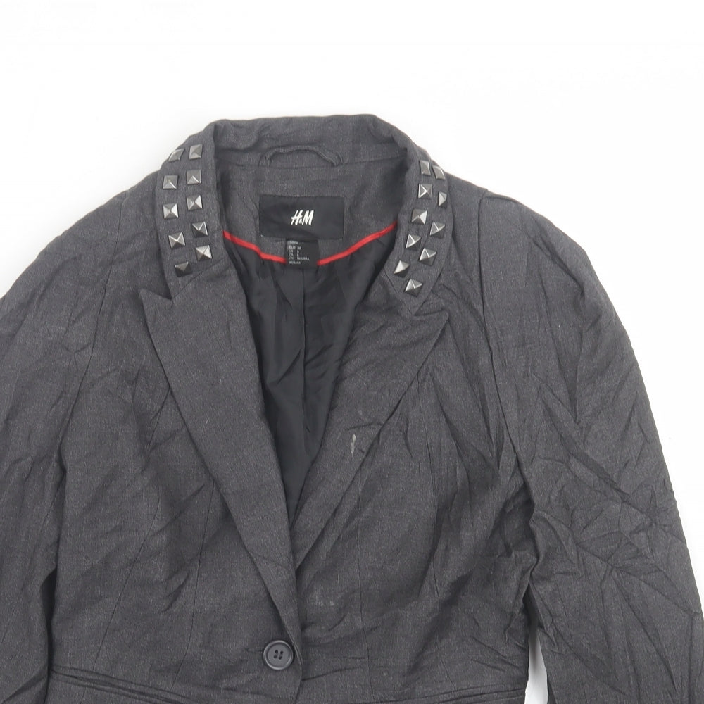 H&M Womens Grey   Jacket Blazer Size 8  Button