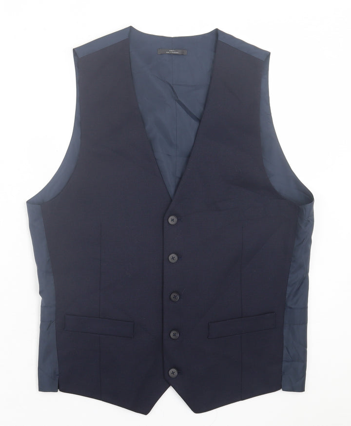 Marks and Spencer Mens Blue  Wool Jacket Suit Waistcoat Size S