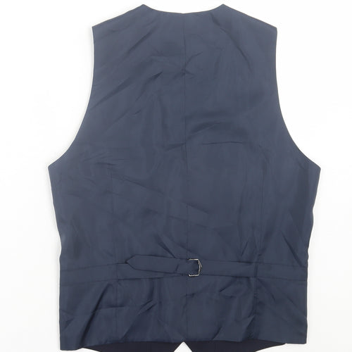 Marks and Spencer Mens Blue  Wool Jacket Suit Waistcoat Size S