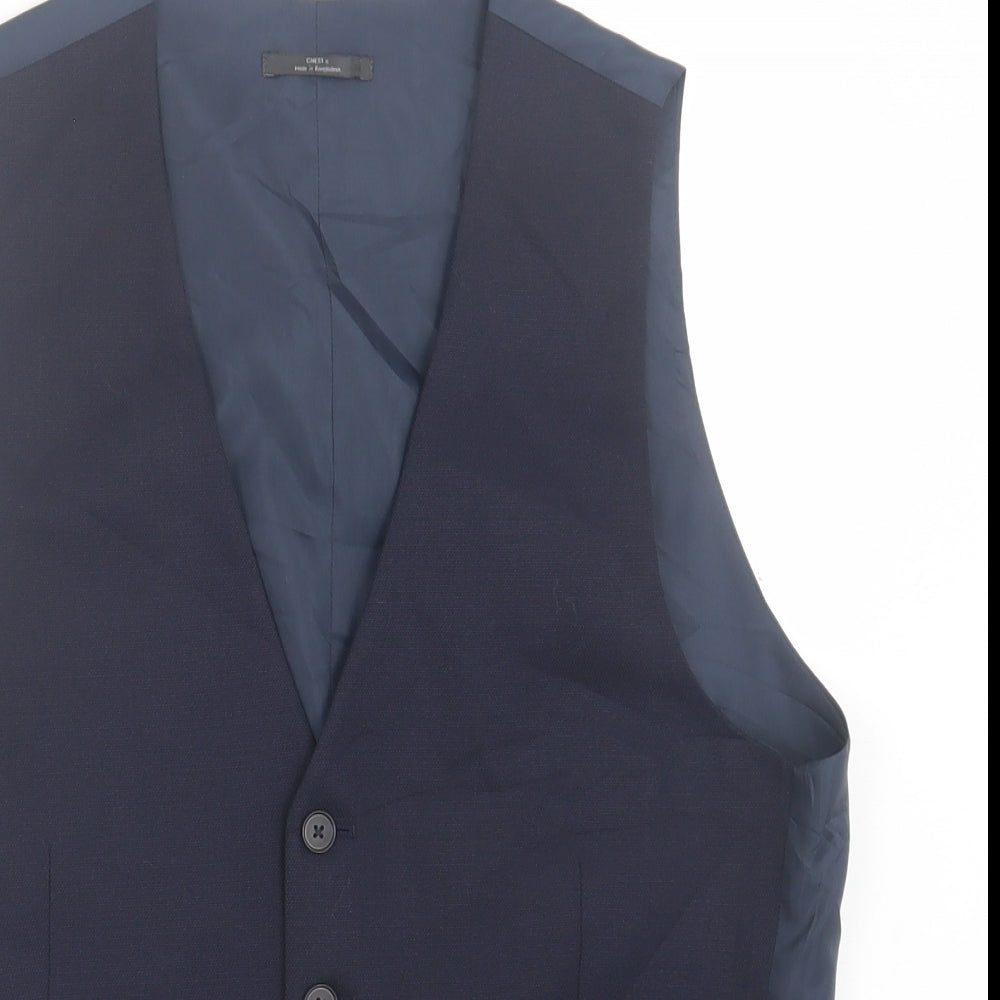 Marks and Spencer Mens Blue  Wool Jacket Suit Waistcoat Size S